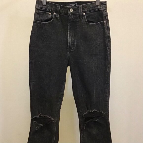 Abercrombie 2 (26) Ultra High Rise Mom Womens Jeans Black Distressed Frayed Hems - Picture 6 of 11